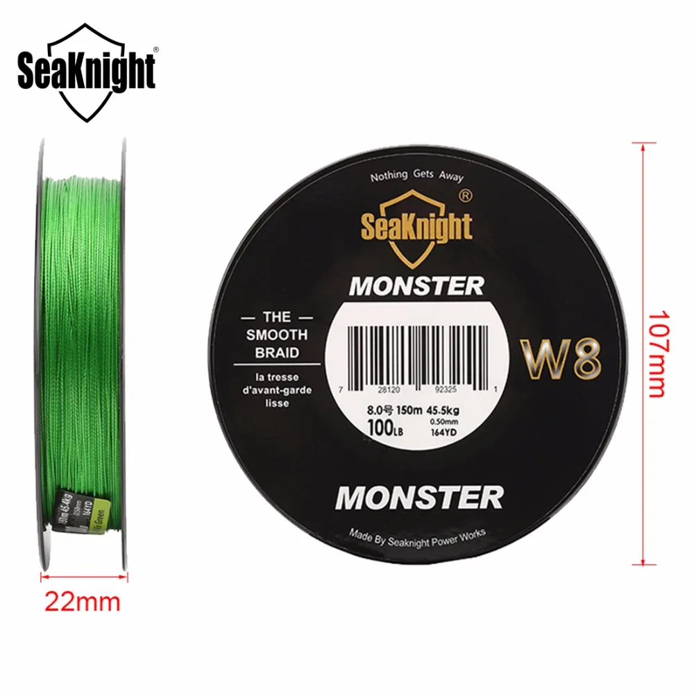 SeaKnight MONSTER W8 150 м леска плетеная 8 прядей гладкая супер леска PE мультифиламентная широкоугольная технология плетеная 20-100 фунтов