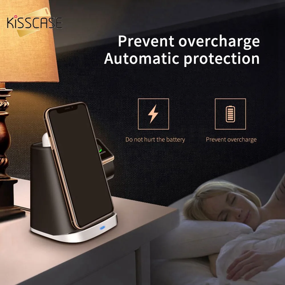 KISSCASE мульти-функциональный беспроводной Зарядное устройство для iphonе xr 8 xs 3 в 1 мобильное беспроводное зарядное утройство для телефона для apple Watch 4/3/2/1 Зарядное устройство