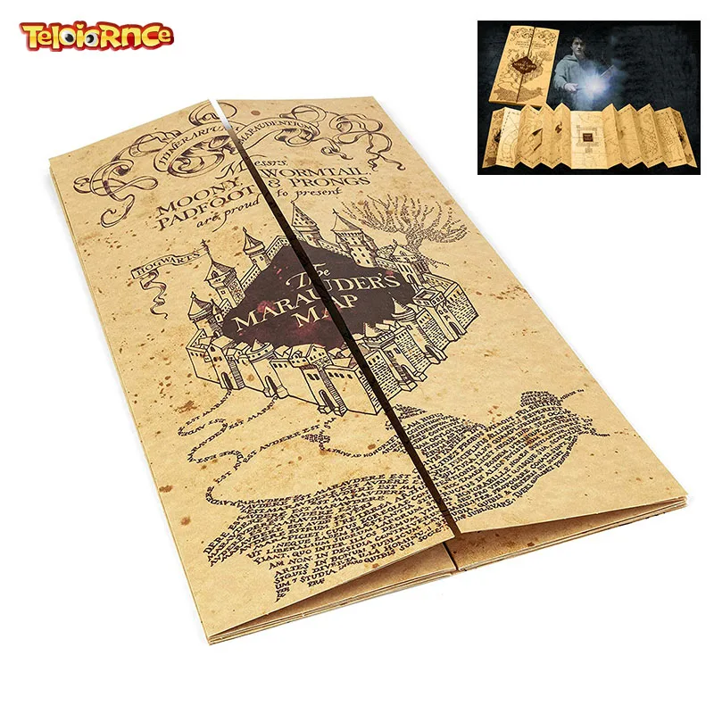

teloigrnce Harri Potter Marauder's Map Mini version Collectible Retro Parchment Map NEW Cosplay Props gife toy 22X11cm