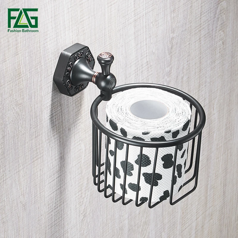 FLG Oil Rubbed Bronze Paper Roll Basket Holder Basket Brass Toilet Roll