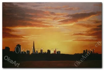 

Hand Painted Impressionist Landscape Oil Painting City Under Sunrise Decorative Painting Living Room Paintings Wall Decor