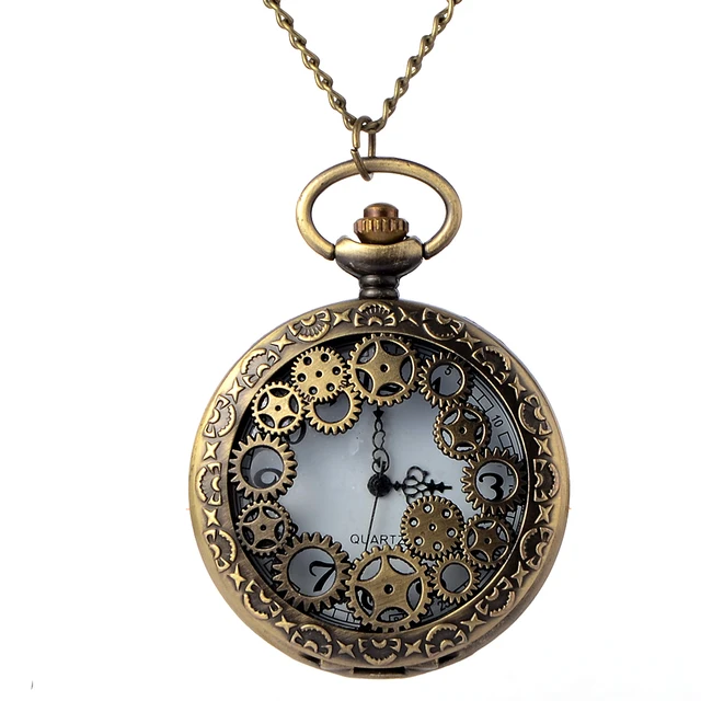 Retro Bronze Gear Hollow Pocket Watches With Chain Men Steampunk Pendant Necklac Retro Bronze Gear Hollow Pocket Watches With Chain Men Steampunk Pendant Necklac