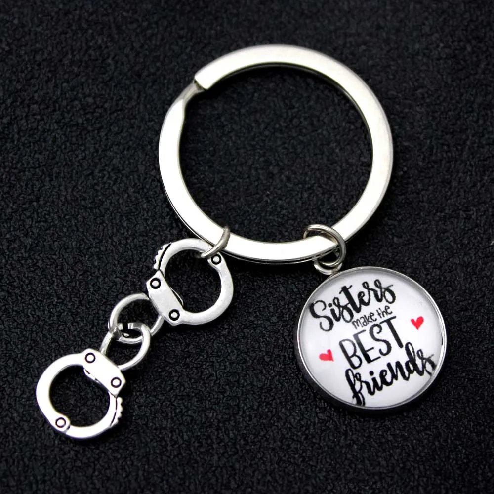Sisters Make the Best Friends Handcuffs Keychain Compass Hand Pinky Swear Promise Keychains Sisters Key Chain KeyRing Jewelry