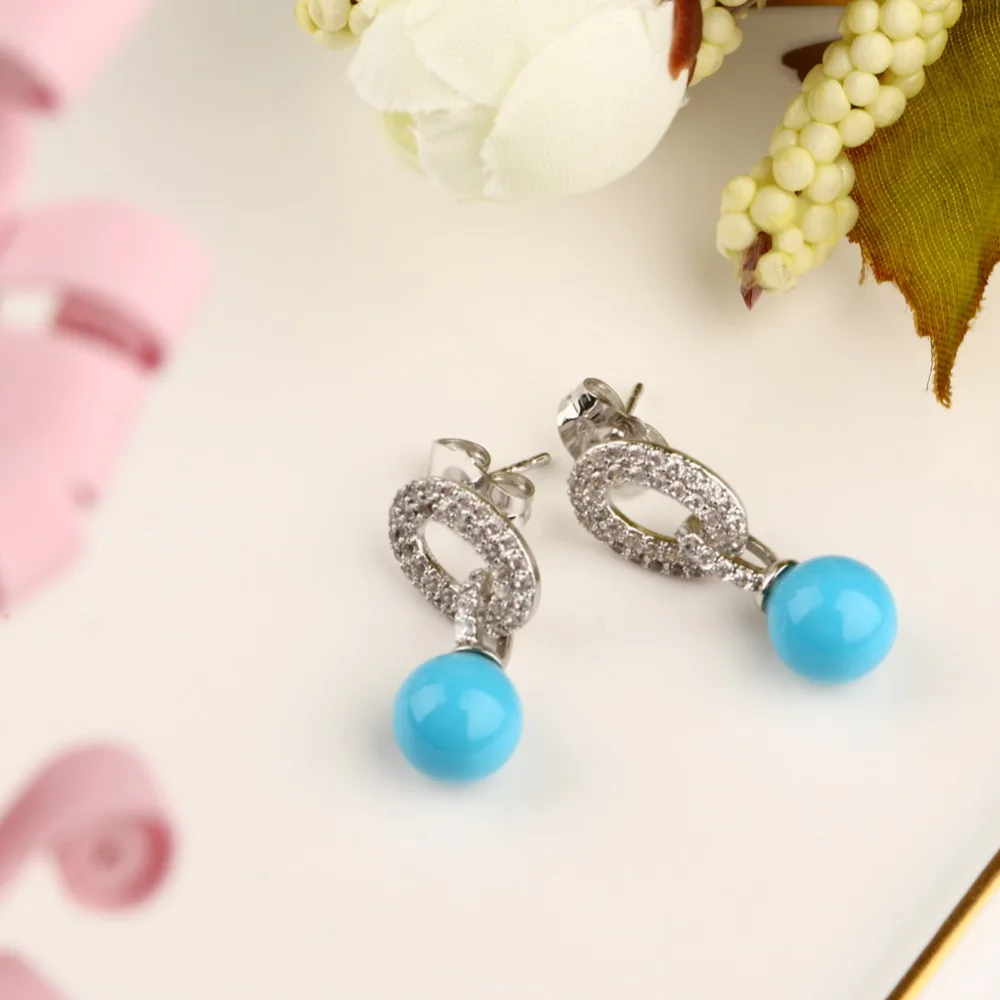 Новое поступление Небесно Голубой Керамика Для женщин серьги Bling со стразами для