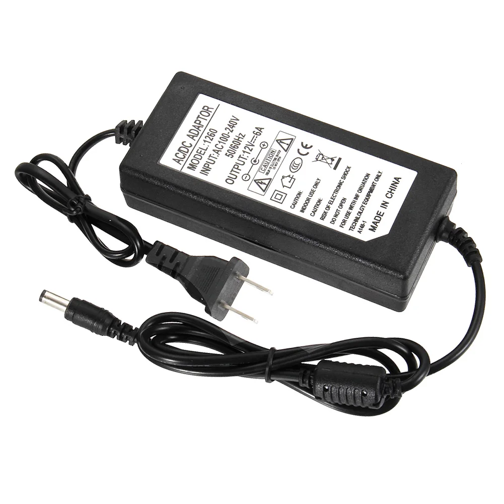 AC DC 12V 6A Power Supply Adapter 72W Power Adaptor Plug ALI88in AC/DC