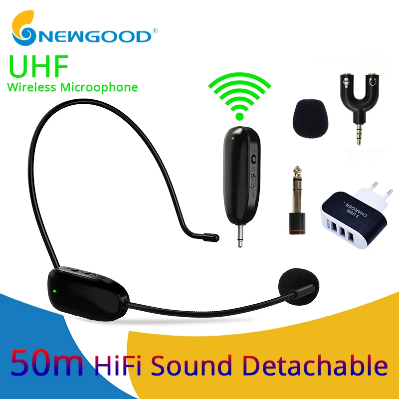UHF Wireless Head-Mounted Microphone Headset Mini Wireless Portable Speaker Microphone Voice Amplifier for Teaching Meeting Tour Guide 