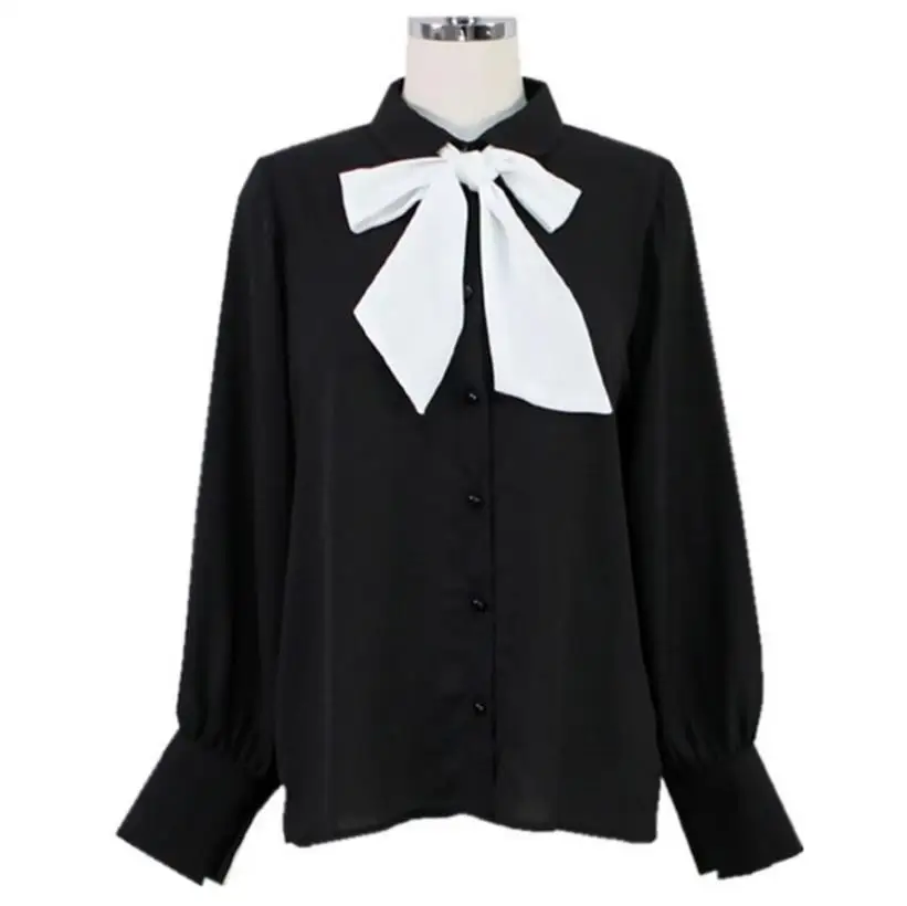 2018 spring and autumn preppy style sweet bow tie chiffon
