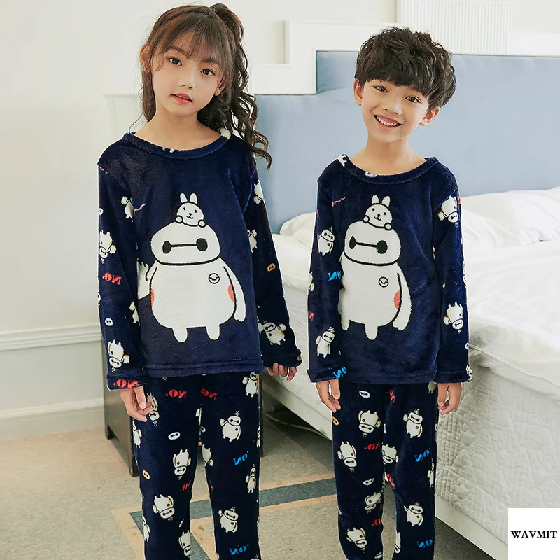 

New Arrivals 2019 WAVMIT Children Pajamas Set Flannel Baby Long Sleeved Sleepwear Suit Girls Nightwear Pants Boys Tops Kids Gift