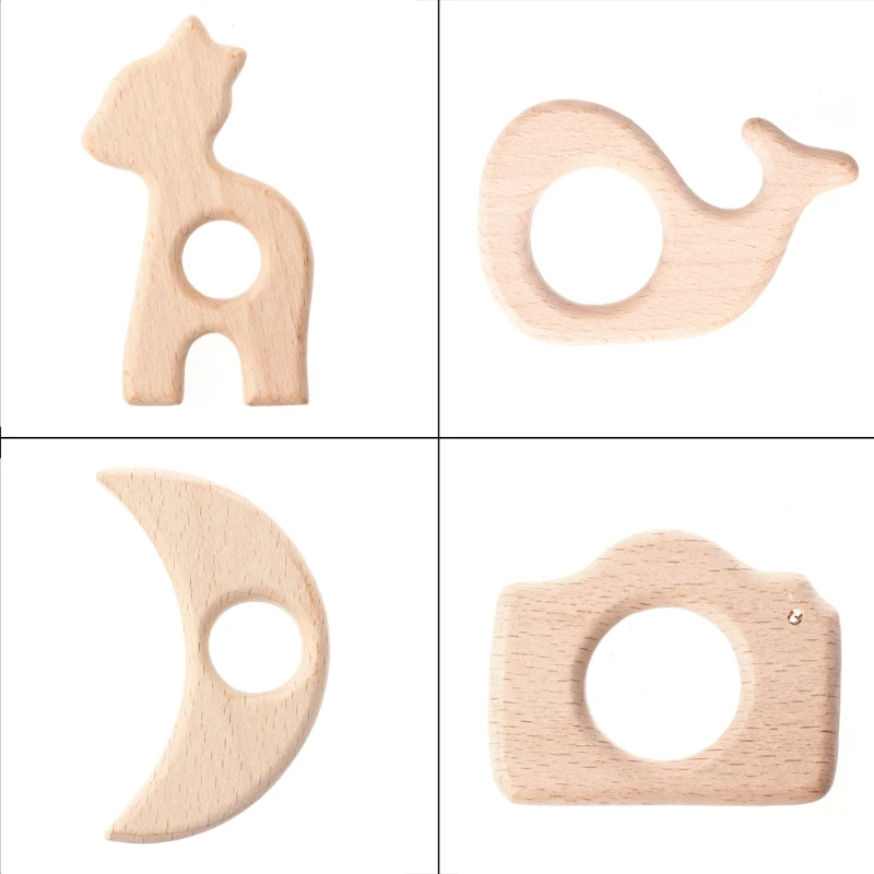 

OOTDTY Handmade Natural Beech Wooden Teether Teething Giraffe Shape Baby Kids Chew Toys