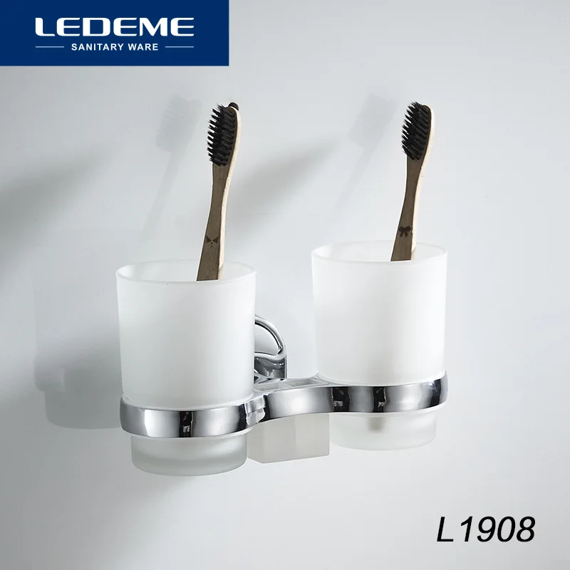 LEDEME Bathroom Toothbrush Holder Frosted Glass Double Cup Tumbler