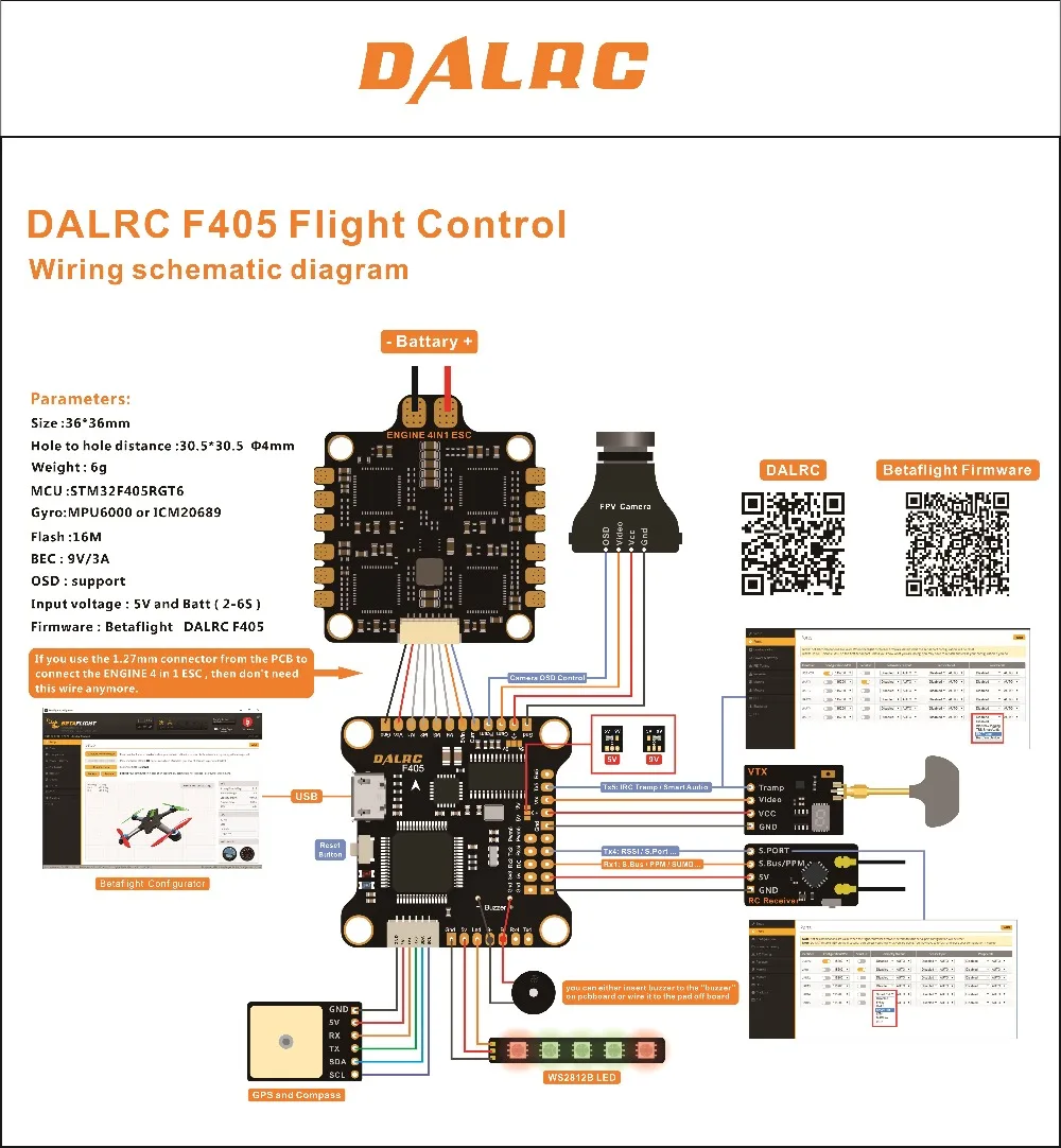 DALRC F405 F4 полета Управление; MPU6000 гироскопа со встроенным серверный компьютером с экранным меню 9 V/3A BEC F4 полета Управление для FPV Фристайл гоночного дрона квадрокоптера RC