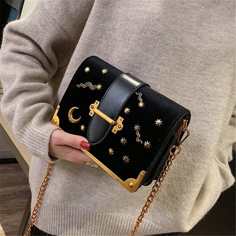 

2019 New Vintage Metal Stars Moon Chain Shoulder Messenger Bags Luxury Fashion Women Purses and Handbags