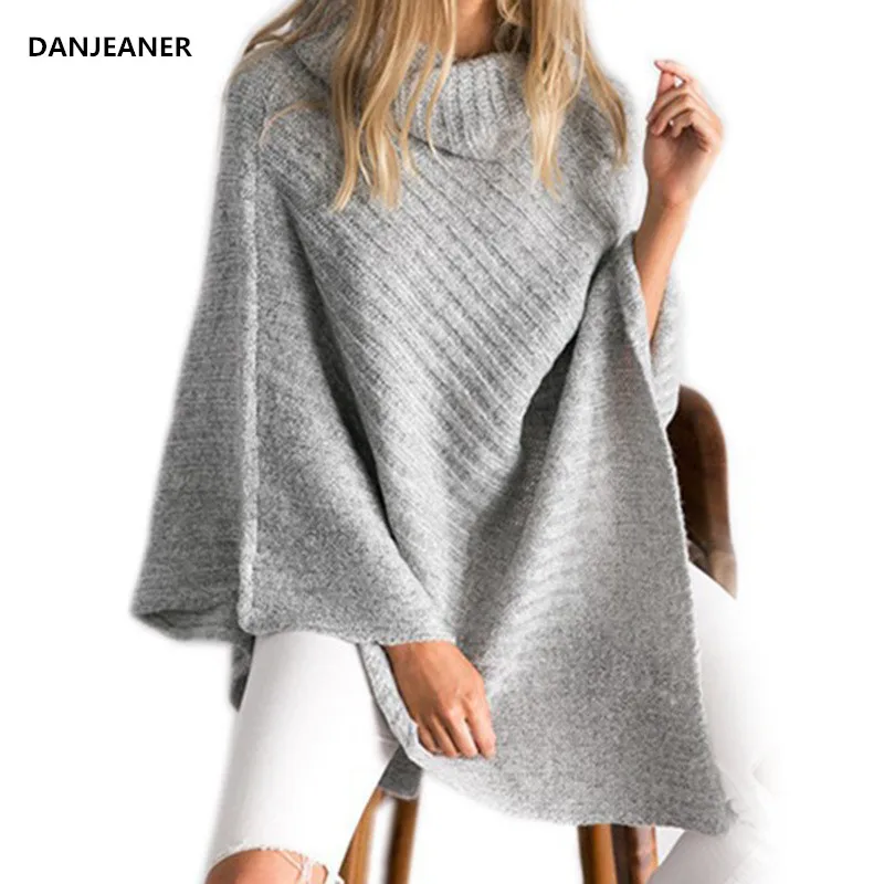 Danjeaner Autumn Winter England Style Irregular Turtleneck Pullover Casual Thick  Shawl Sweaters Women Solid Jumper Pull Femme