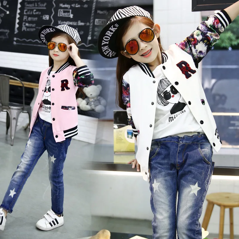 

Flower Printed Kids Girls Jackets and Coats Spring 2018 New Girls Clothes Tops Casual Hoodies Girls Baseball Coat Sport Jacket
