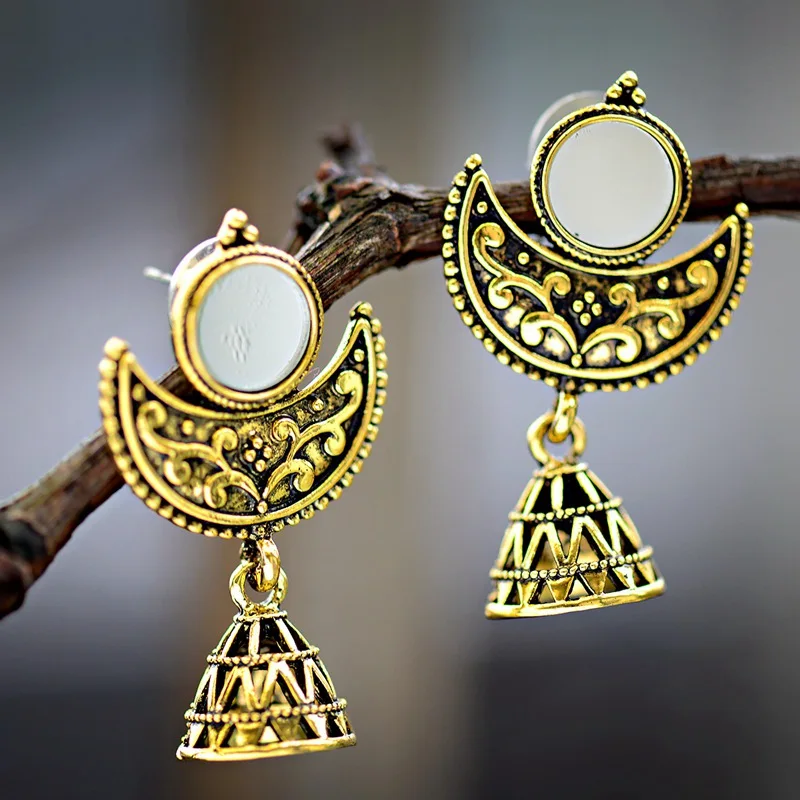 

New 2019 Egypt Vintage Lantern Crescent Bronze Earrings For Women Turkish Tribal Gypsy Hollow Indian Jewelry Oorbellen WE198