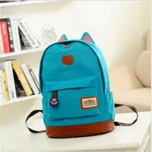 2016 Vintage Women Canvas Backpack for Teenage Girls School Bags Cartoon Cat Backpack Female Travel Bag mochila rucksack daypack