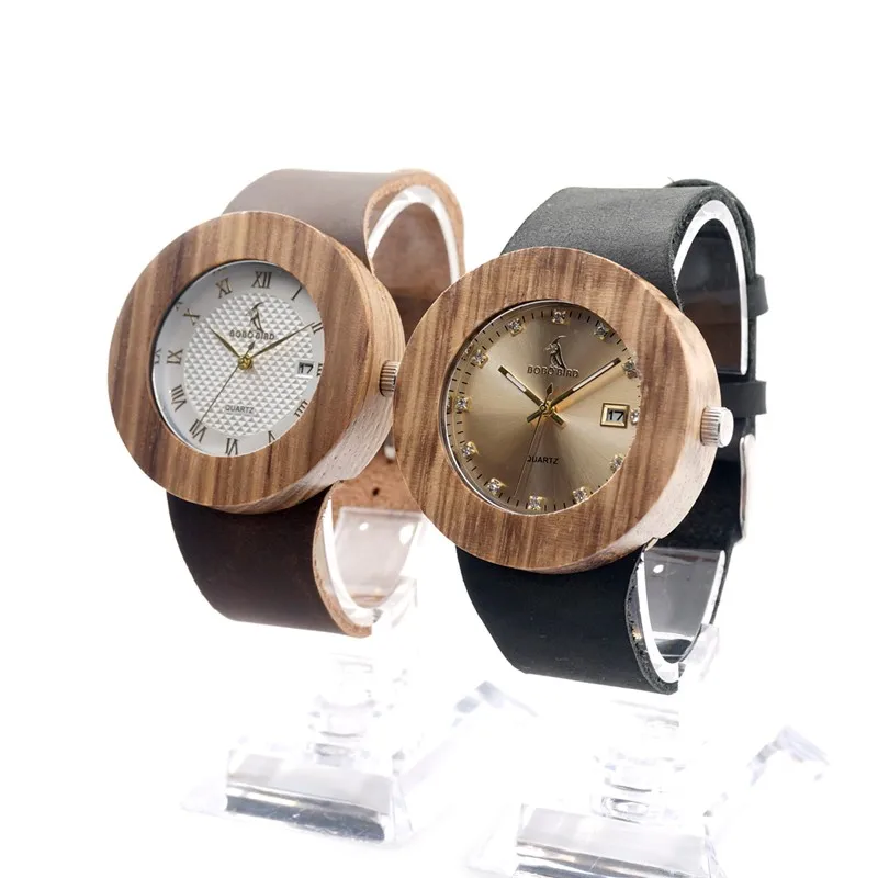 BOBO BIRD круглые винтажные женские дизайнерские брендовые роскошные золотые деревянные бамбуковые часы с кожаными кварцевыми часами и датой relojes marea