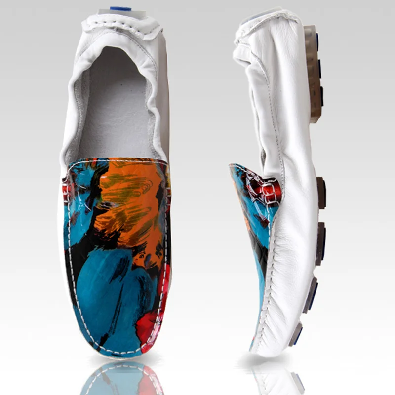 US6 10 New REAL Leather Comfort Graffiti Loafer fashion men Loafer driving car shoes slip on
