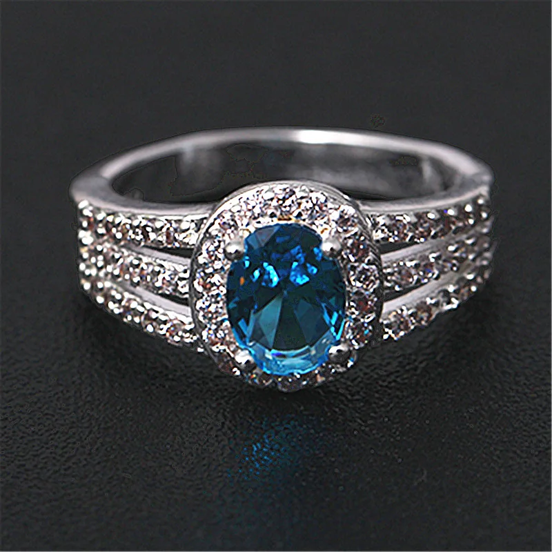 

925 Sterling Sliver Finger Ring for Lady Paved White/Blue Colors CZ Rings for Women Fashion Wedding Engagement Jewelry Drop Ship
