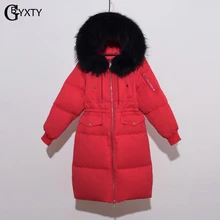 GBYXTY casaca plumas mujer зимний женский длинный пуховик с воротником из меха енота свободное плотное пуховое пальто с капюшоном para ZA968