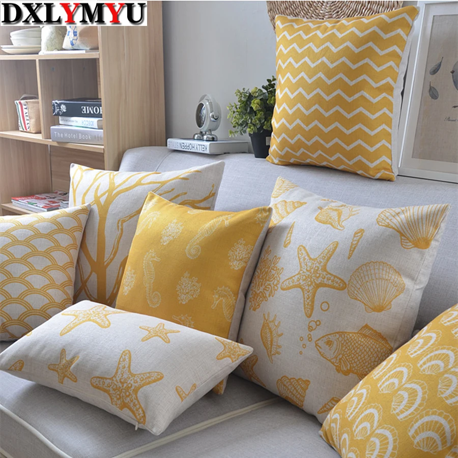 

Linen Pillow Yellow Palm Tree Starfish Cushion For Sofa Nord Style Decorative Pillow 45x45cm/30x50cm Cushion Home Decor