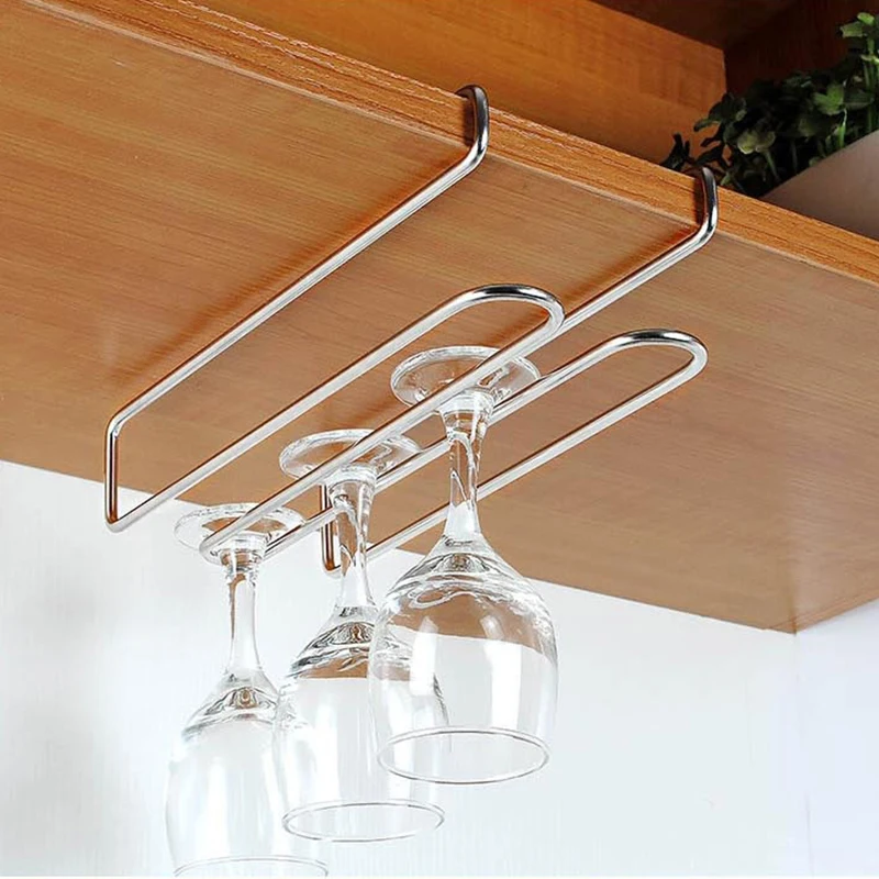 Stainless Steel Hanger Rack Red Wine Cup Hanging Hook Under Cupboard Cup Holder Glass Storage