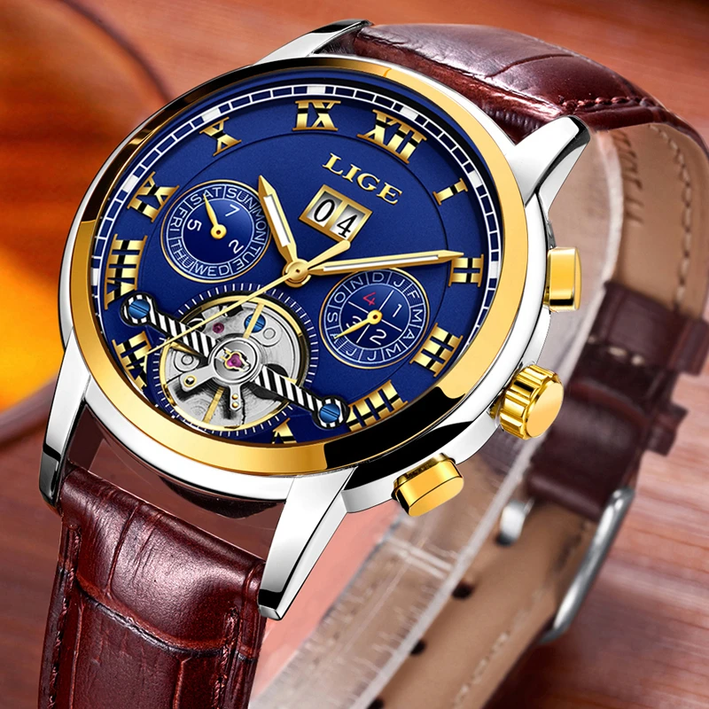 2018 LIGE Luxury Brand Automatic Machinery Watches Men Leather Waterproof Business Watch Men Quartz Clock Man Relogio Masculino