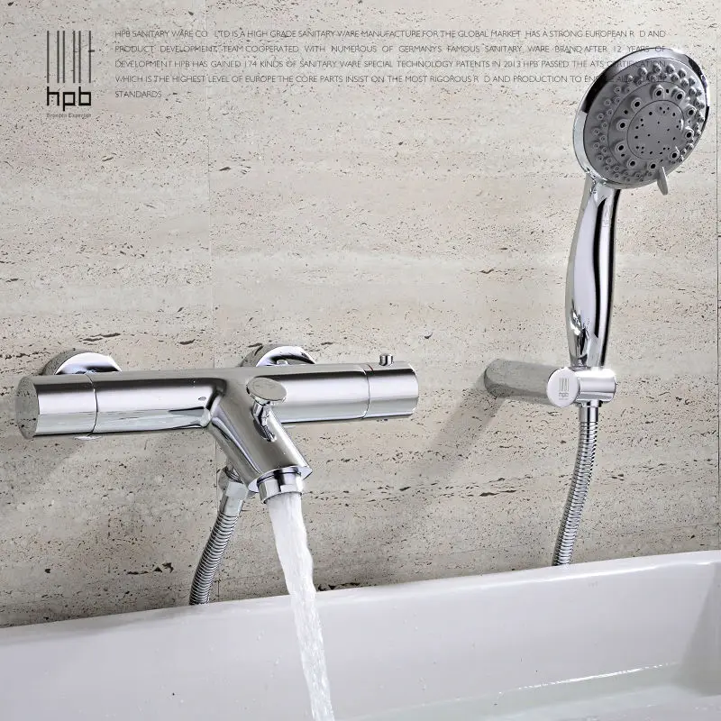 HPB Brass Thermostatic Faucet Bathroom Shower Faucets Wall Mounted Bathtub Mixer Bath Set torneira banheiro chuveiro HP5201