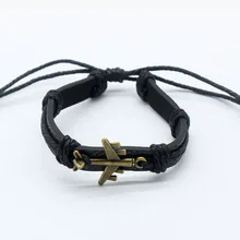 Очаровательный винтажный высококачественный самолет, велосипед, крест, в форме сердца, Черная веревка, цепочка, коса, кожаный браслет для женщин и мужчин, браслеты, ювелирные изделия