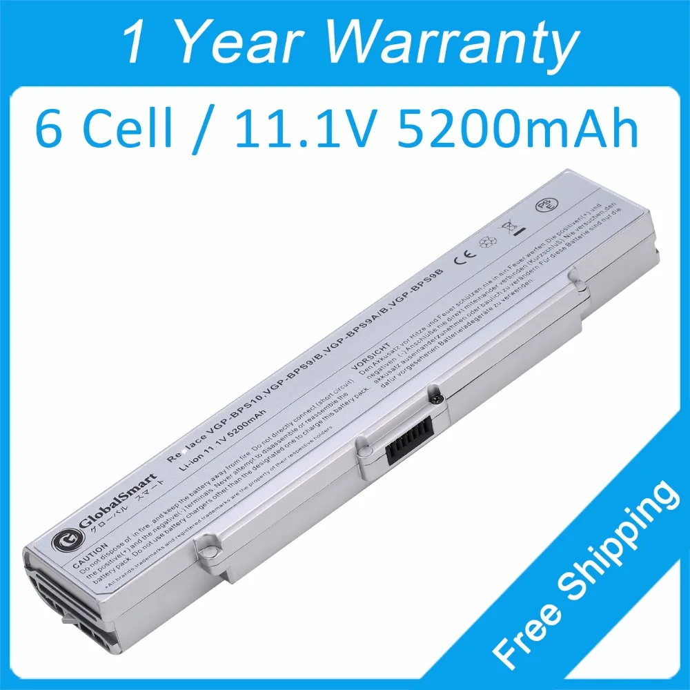 5200 мАч аккумулятор серебро VGP-BPS9B для sony VGN-NR120E/S VGN-AR41M VGN-AR47G/E1 VGN-NR21S/T VGN-AR54DB VGN-CR13/W VGN-NR51
