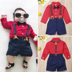 Одежда для маленьких мальчиков из 2 предметов топы с длинными рукавами в джентльменском стиле, футболка и штаны, комплект одежды