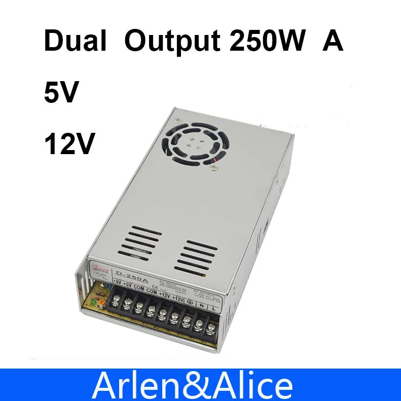 250 Вт Двойной выход 5 в 12 В импульсный источник питания AC к DC 20A DC 12.5A