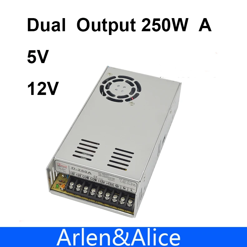 250W Dual output 5V 12V Switching power supply AC to DC DC 20A DC 12.5A