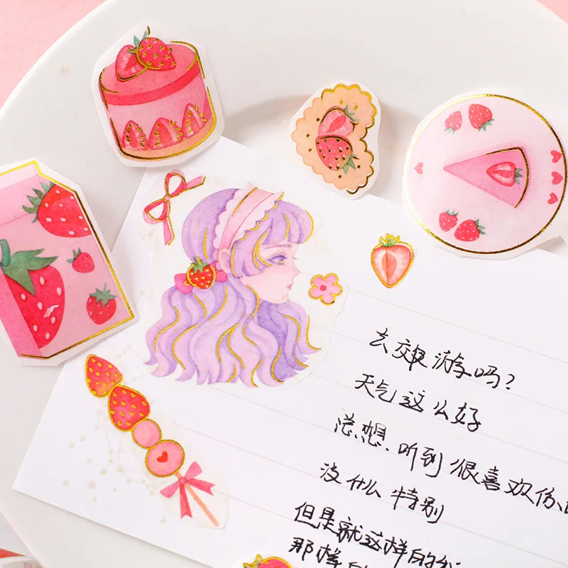 Cute Strawberry Party Series Bullet Journal gold Washi Tape Decorative Adhesive Tape DIY Scrapbooking Sticker Label Stationery