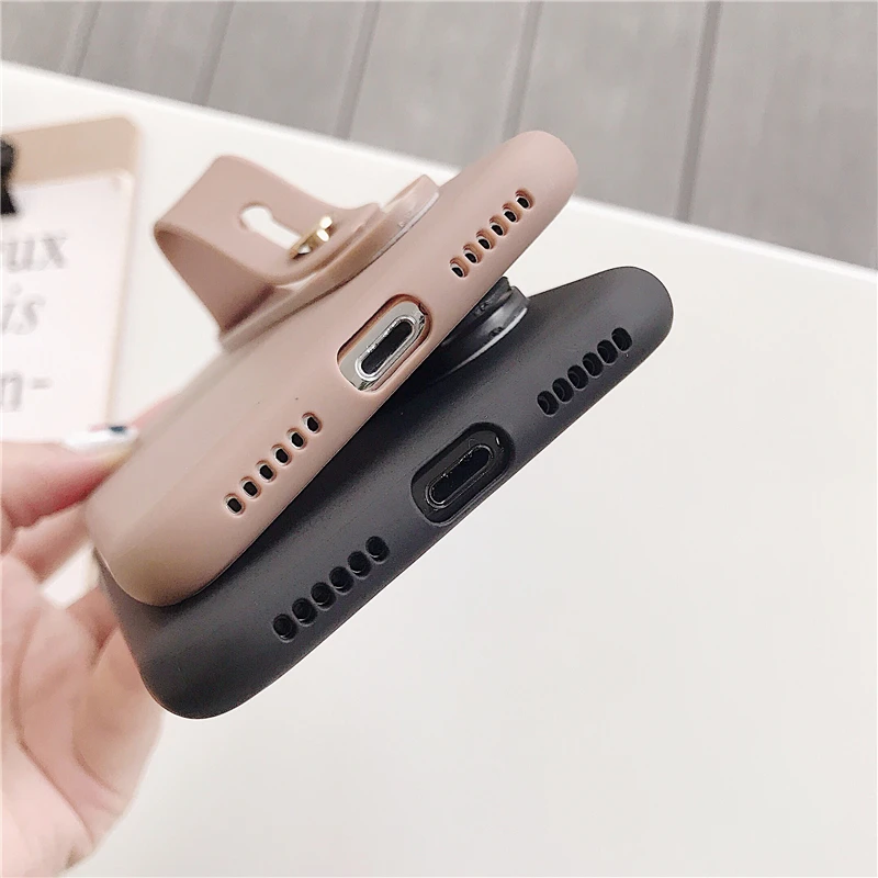 Simple Matte Candy Wrist Strap Hand Band silicone case for iPhone 6 6s 7 8 Plus X Xr Xs Max Back Phone Stand Ring Protect Cover