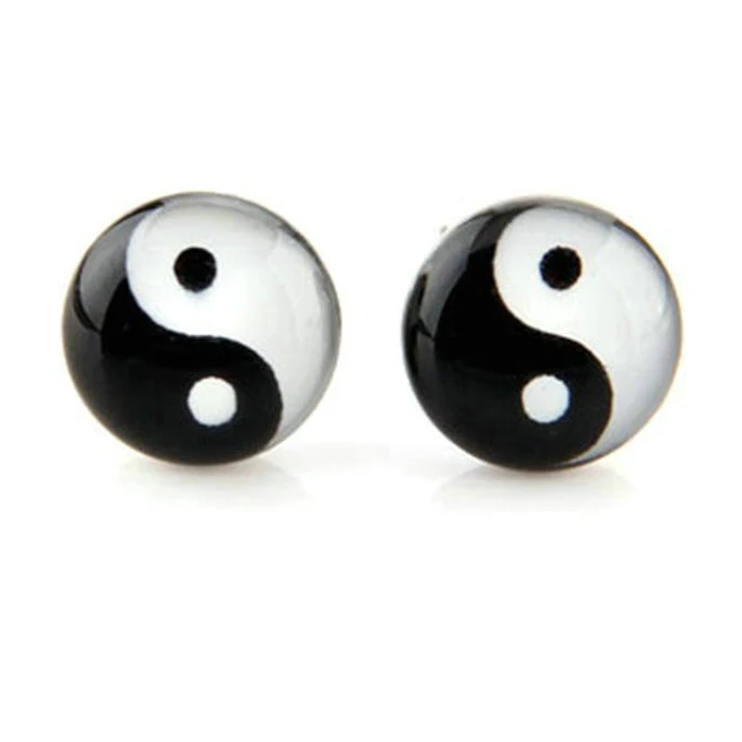 Пара круглых серег 10 мм с символом Инь и Ян|earrings earring|earrings 10mmyin yang earrings |