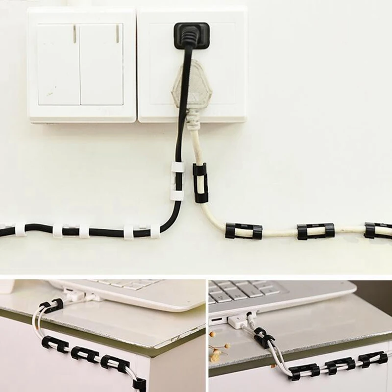 

20pcs/lot Wire Fixing Clamp Clip Desktop Wire Clear Up Clips Holder Clamps Cable Clip Device USB Cord Clips Holder Organiser