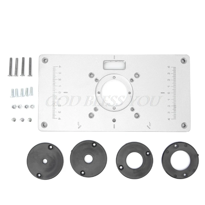 

700C Aluminum Router Table Insert Plate For Woodworking Benches with 4pcs Insert Rings Engrving Machine