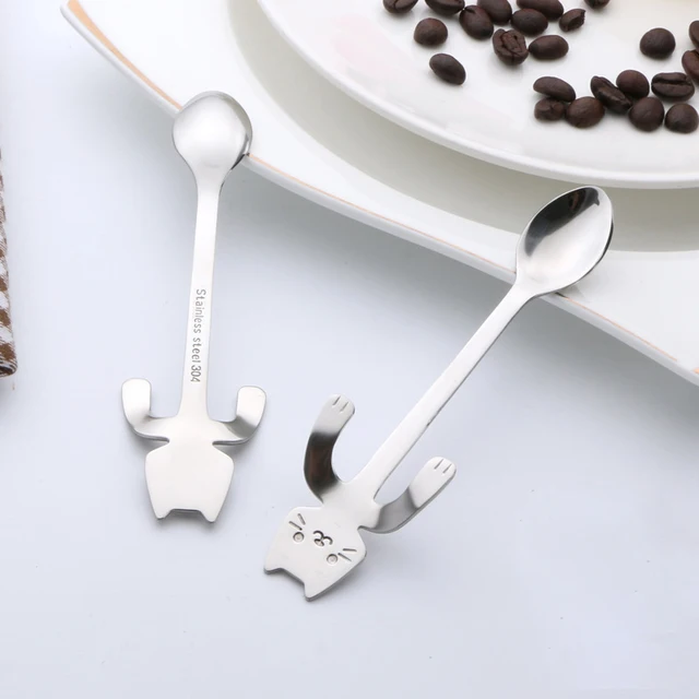 Best Offers New Stainless Steel Coffee & Tea Spoon Mini Cat Long Handle Creative Spoon Drinking Tools Kitchen Gadget Flatware Tableware