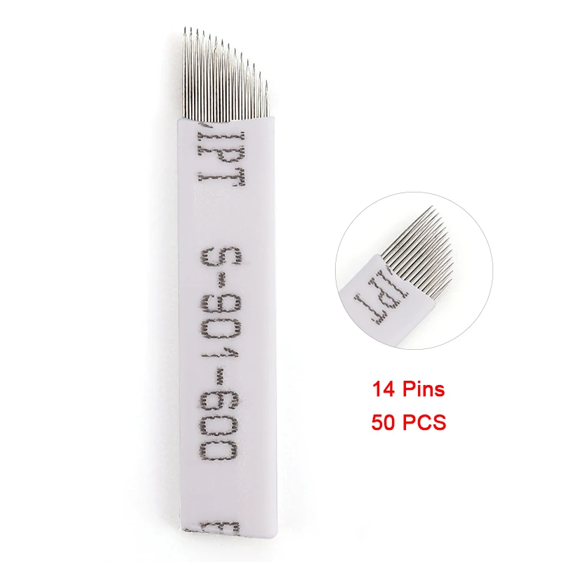 50 PCS White Microblading Needles 14F Pins Permanent Makeup Blades Manual Eyebrow Tattoo Blade For PenDurable | Красота и здоровье