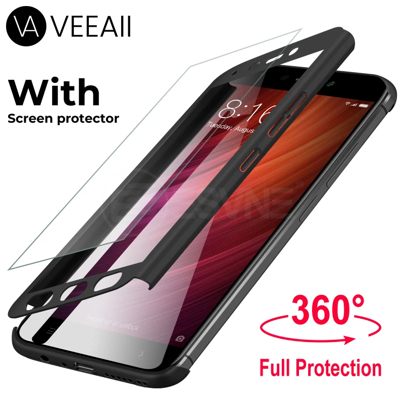 

VEEAII Luxury 360 Full Cover Protector Phone Case for Xiaomi Redmi Note 4X Case for Xiaomi Redmi Note 4 Protective with Glass
