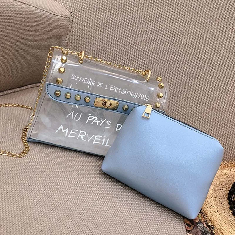 Fashion Sweet Women Lady Bag Clear Handbag Crossbody Composite Bag Transparent PVC Chain Pouch Tote New 88 Popular Fashion Sweet Women Lady Bag Clear Handbag Crossbody Composite Bag Transparent PVC Chain Pouch Tote New 88 Popular