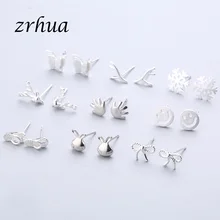 ZRHUA Plata de Ley 925 empalme bonitos pendientes y pasadores con motivos animales para mujeres Casual chica Brincos personalidad esterlina-plata-joyería(China)