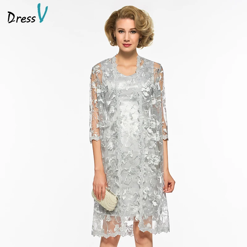 

Dressv V Neck Sheath Knee Length Mother Of The Bride Dress Half Sleeves Lace Elegant Formal Mother of The Bride Dress Custom