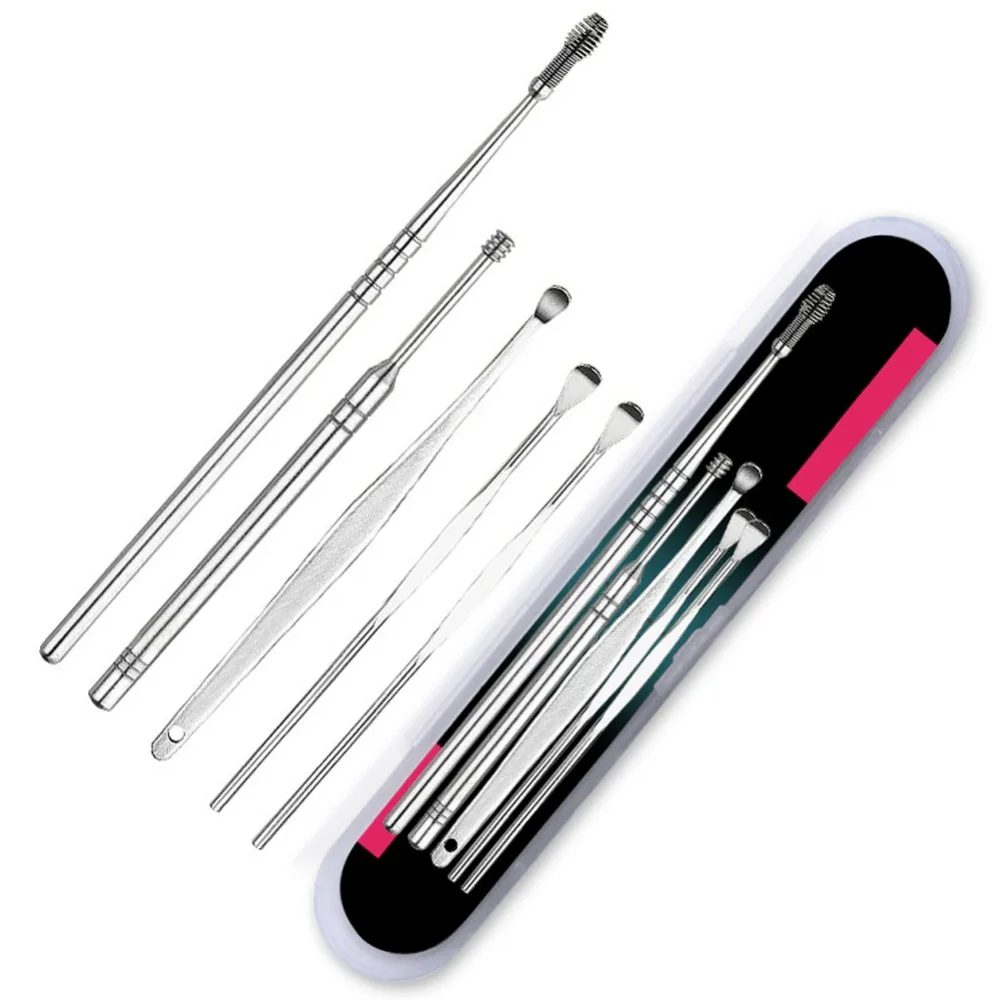 

5/6pcs Ear Wax Pickers Stainless Steel Earpick Wax Remover Curette Ear Pick Cleaner Ear Cleaner Spoon Care Ear Clean Tool