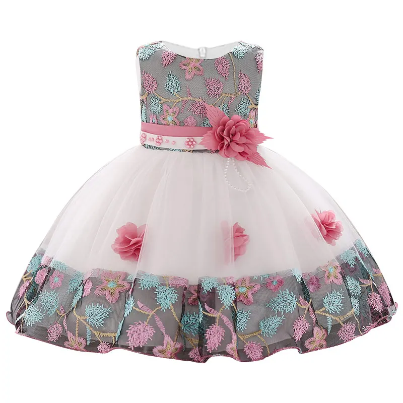 Детские праздничные платья принцессы для девочек, многослойная юбка-пачка с кружевными цветами для девочек возрастом от 1 года до 12 лет, одежда для маленьких девочек детское платье для свадебной вечеринки - Цвет: pink