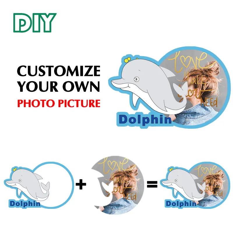 DIY умный Дельфин голубой край МДФ деревянная фоторамка Заказная картина печатная Таблица дисплей рамка домашний декор