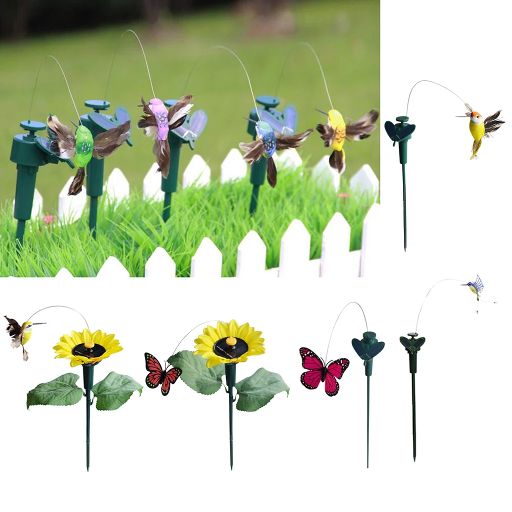 5 Types Solar Powered Garden Decor Dancing Flickering Butterfly Stake Bird Flowers Garden Decor