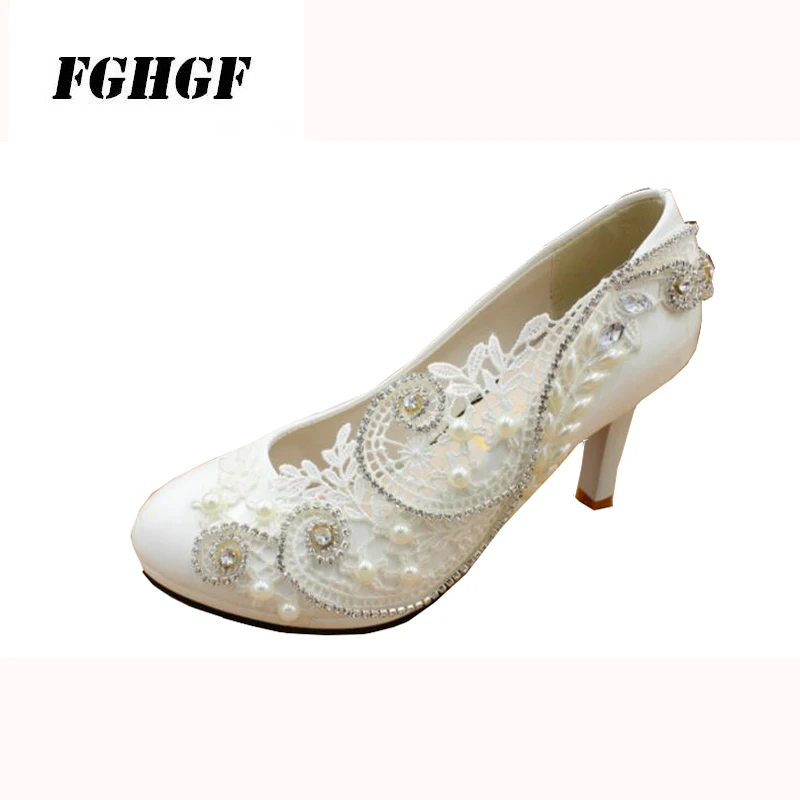 

Luxury High-End Wedding Dress Shoes Bride High Heels White Crystal Diamond Evening Shoes Sequined Dress Shoes For Women 34-40