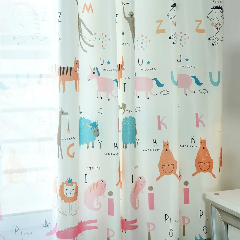 

Kids Curtains for Living Room Bedroom Simple and Modern Nordic Plants Cotton English Cartoon Finished Curtains children Animals